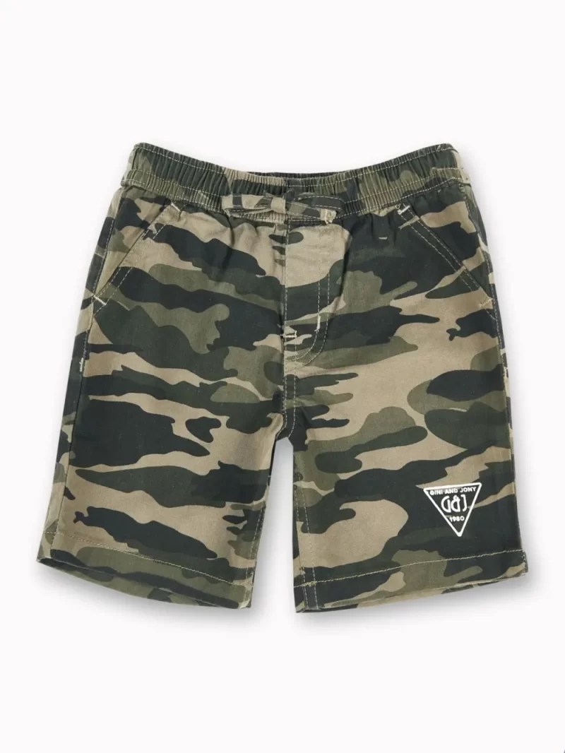 Gini And Jony Boys Olive Camouflage Cotton Bermuda Elasticated