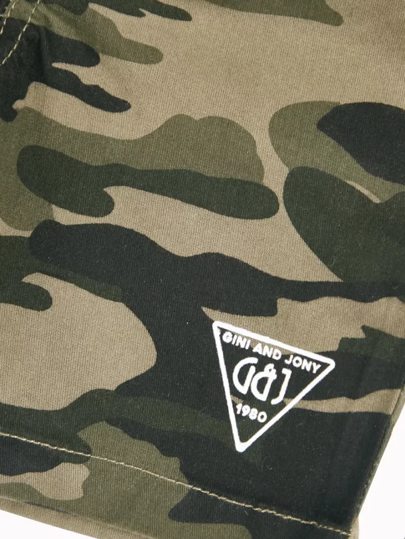 Gini And Jony Boys Olive Camouflage Cotton Bermuda Elasticated