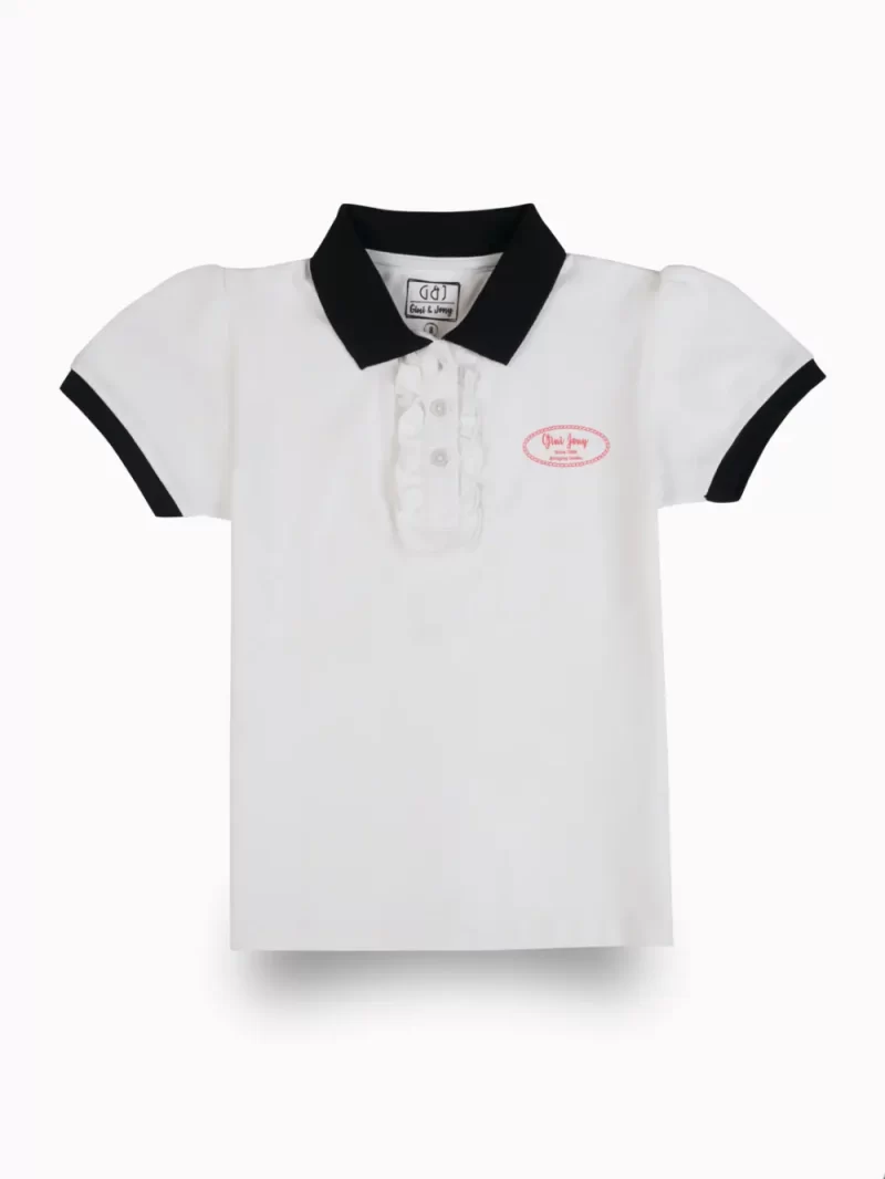 Gini And Jony Girls White Color Block Cotton Knits Top Half Sleeves 9-10 Years