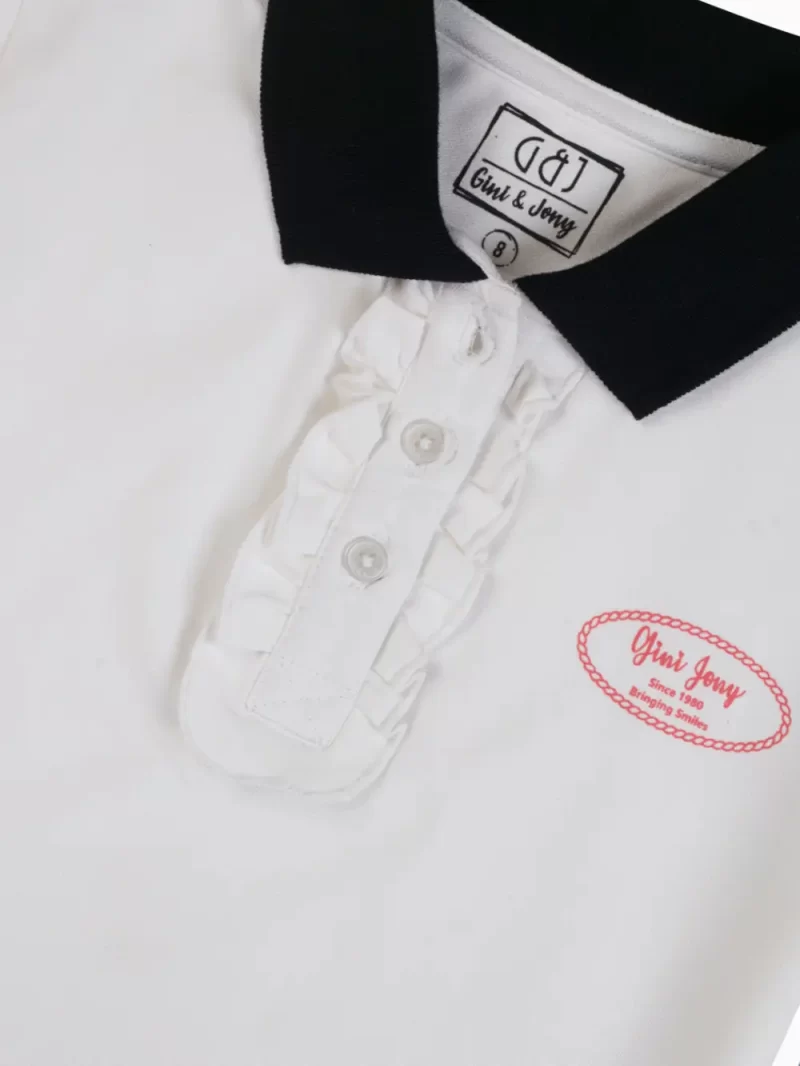 Gini And Jony Girls White Color Block Cotton Knits Top Half Sleeves 9-10 Years