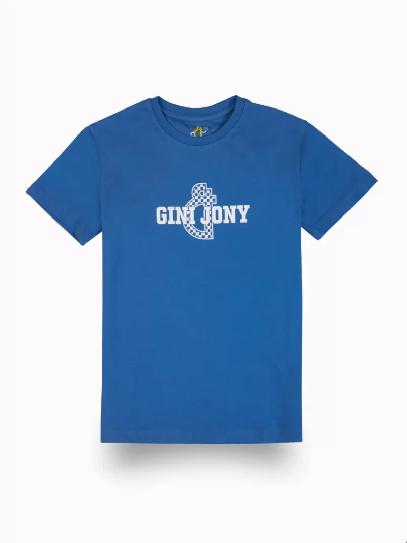 Gini And Jony Boys Blue Typographic Print Cotton T-Shirt Half Sleeves