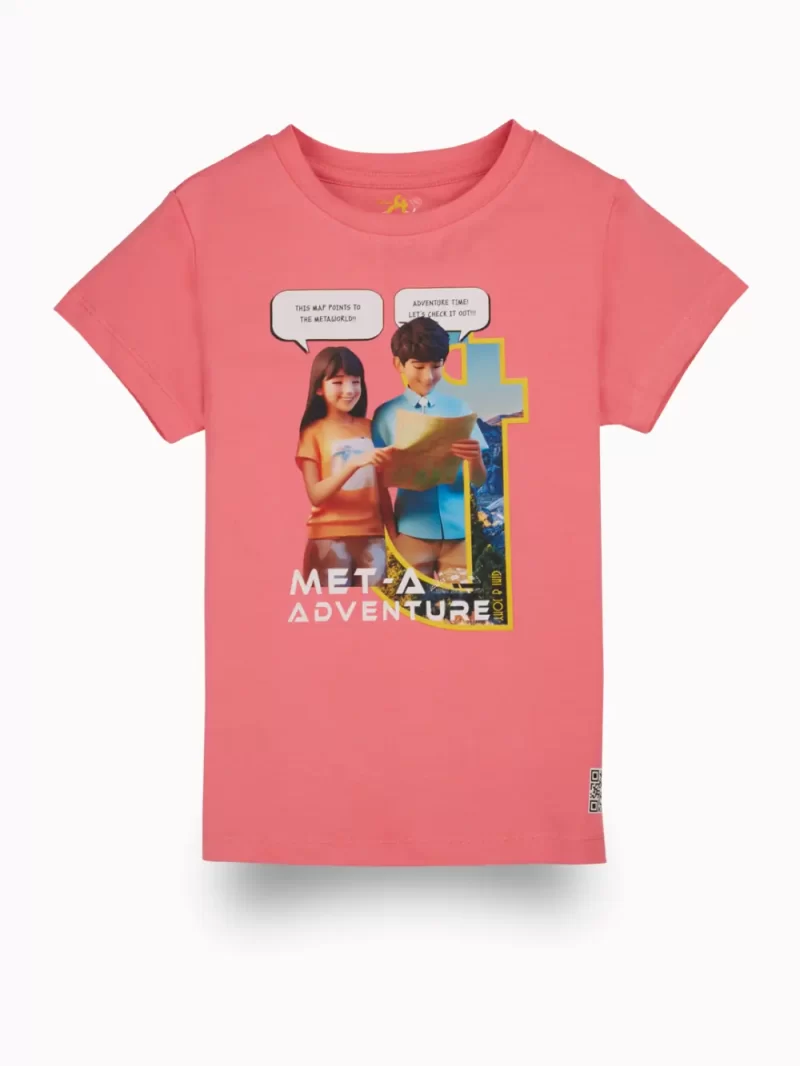 Gini And Jony Girls Pink Digital Print Cotton Knits Top Half Sleeves 9-10 Years