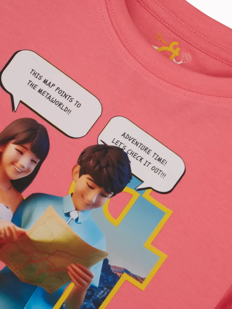 Gini And Jony Girls Pink Digital Print Cotton Knits Top Half Sleeves 9-10 Years