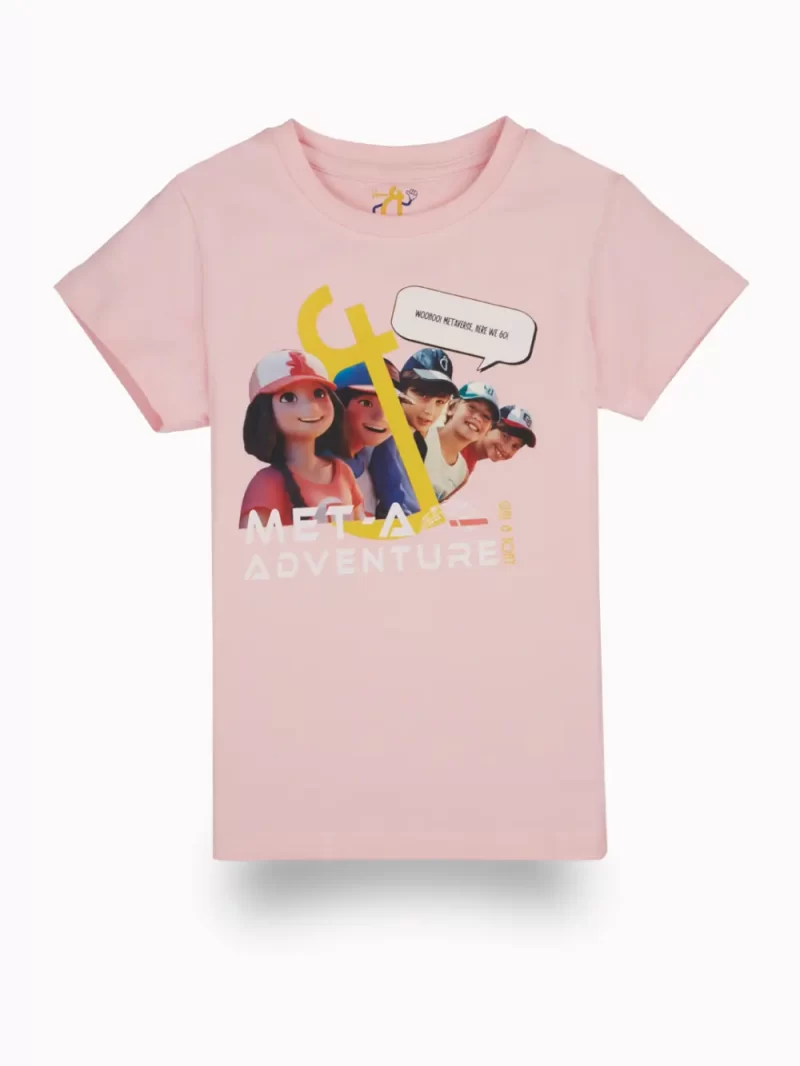 Gini And Jony Girls Pink Digital Print Cotton Knits Top Half Sleeves 9-10 Years