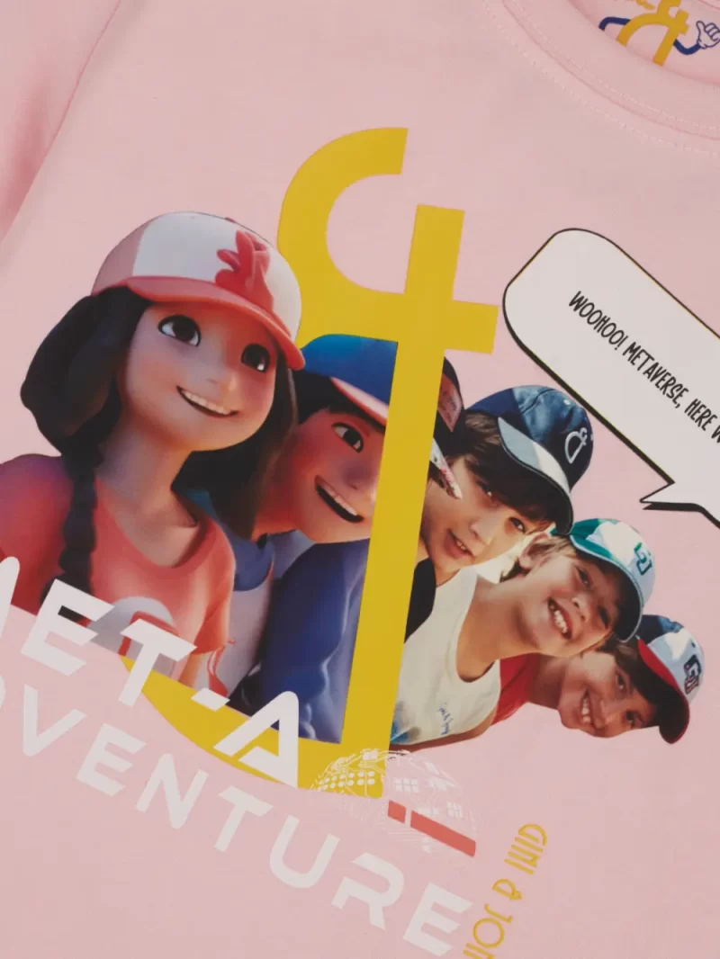 Gini And Jony Girls Pink Digital Print Cotton Knits Top Half Sleeves 9-10 Years