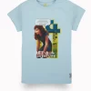 Gini & Jony Girls Blue Cotton Printed Crew Neck Half Sleeve Top