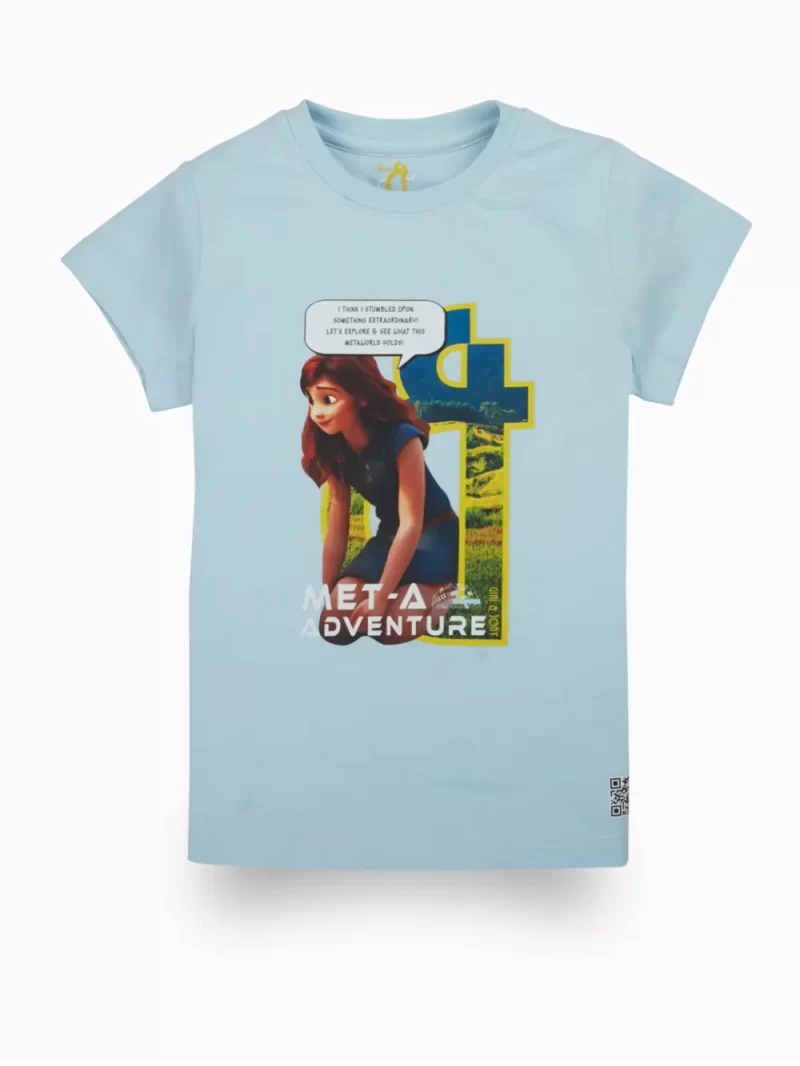 Gini & Jony Girls Blue Cotton Printed Crew Neck Half Sleeve Top