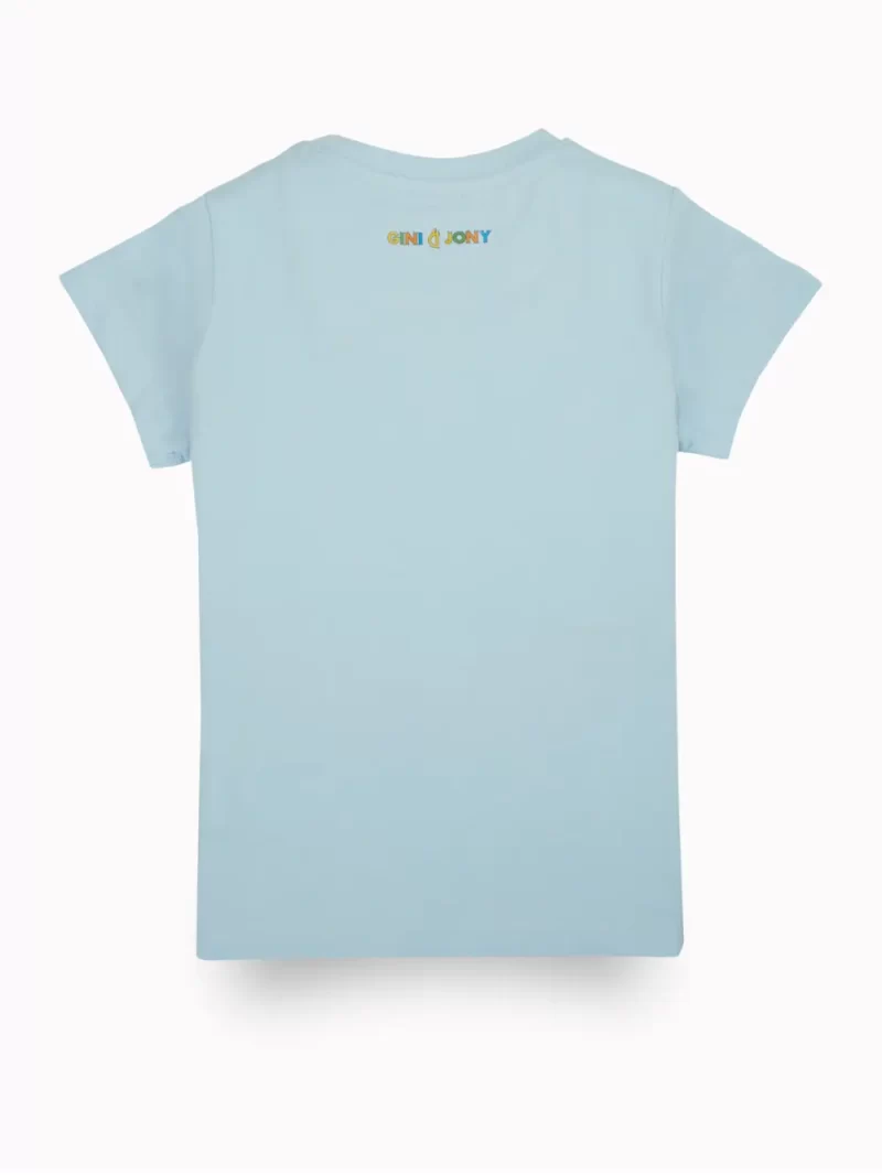 Gini & Jony Girls Blue Cotton Printed Crew Neck Half Sleeve Top