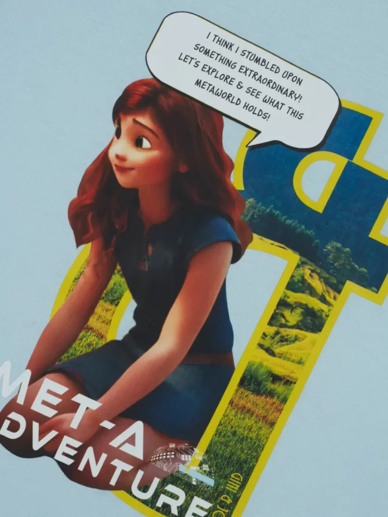 Gini & Jony Girls Blue Cotton Printed Crew Neck Half Sleeve Top