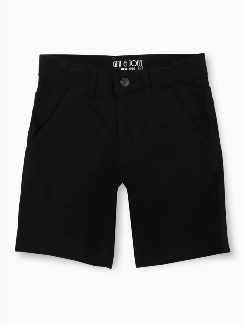 Gini And Jony Boys Black Solid Cotton Bermuda Fixed Waist