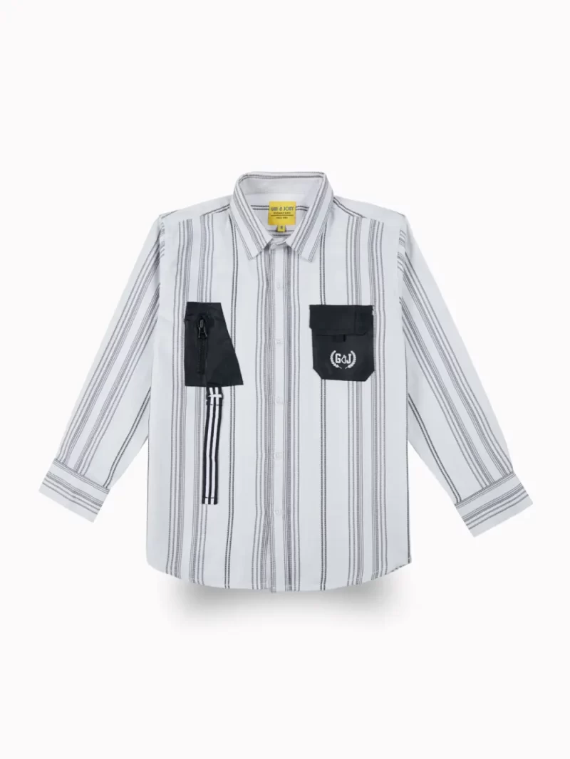 Gini And Jony Boys White Stripes Cotton Shirt Full Sleeves