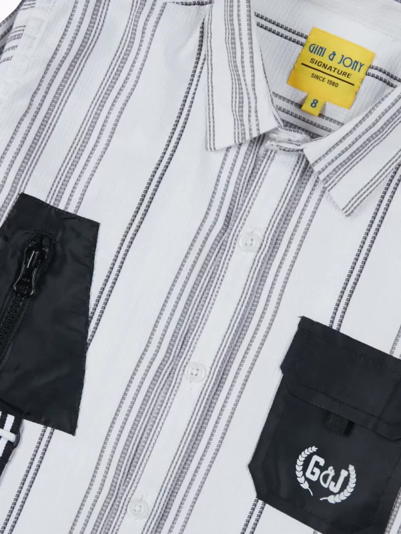 Gini And Jony Boys White Stripes Cotton Shirt Full Sleeves
