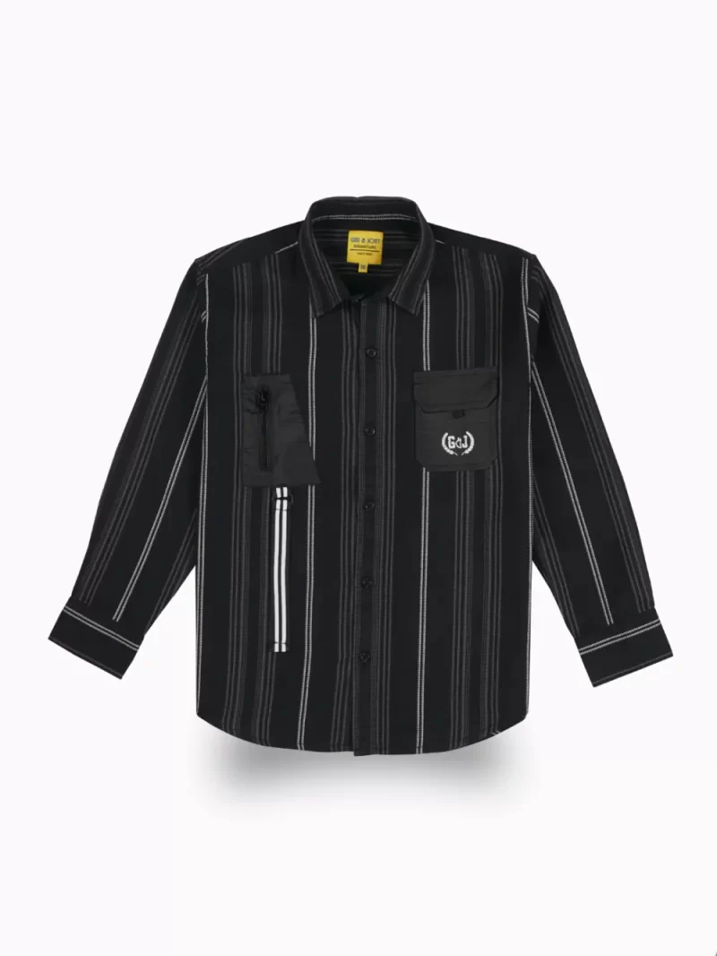 Gini And Jony Boys Black Stripes Cotton Shirt Full Sleeves