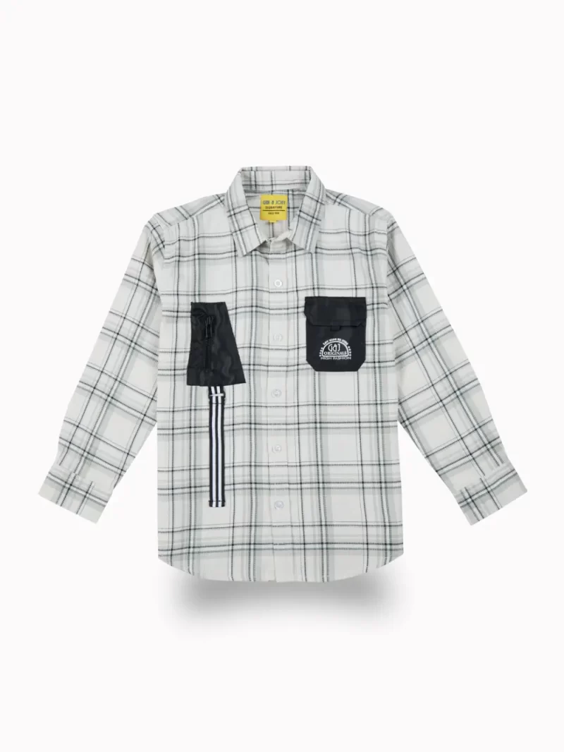 Gini And Jony Boys White Checks Cotton Shirt Full Sleeves