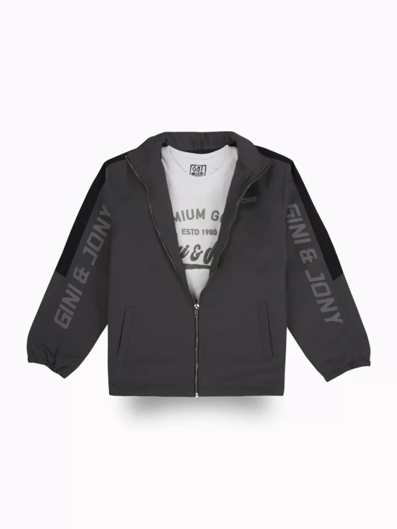 Gini And Jony Girls Grey Typographic Print Taffeta Woven Jacket Full Sleeves 9-10 Years