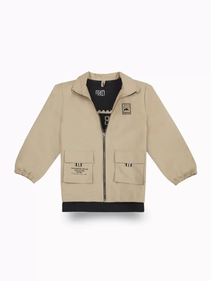 Gini And Jony Girls Beige Graphic Print Taffeta Woven Jacket Full Sleeves 9-10 Years