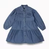 Gini And Jony Girls Blue Solid Denim Dress Full Sleeves