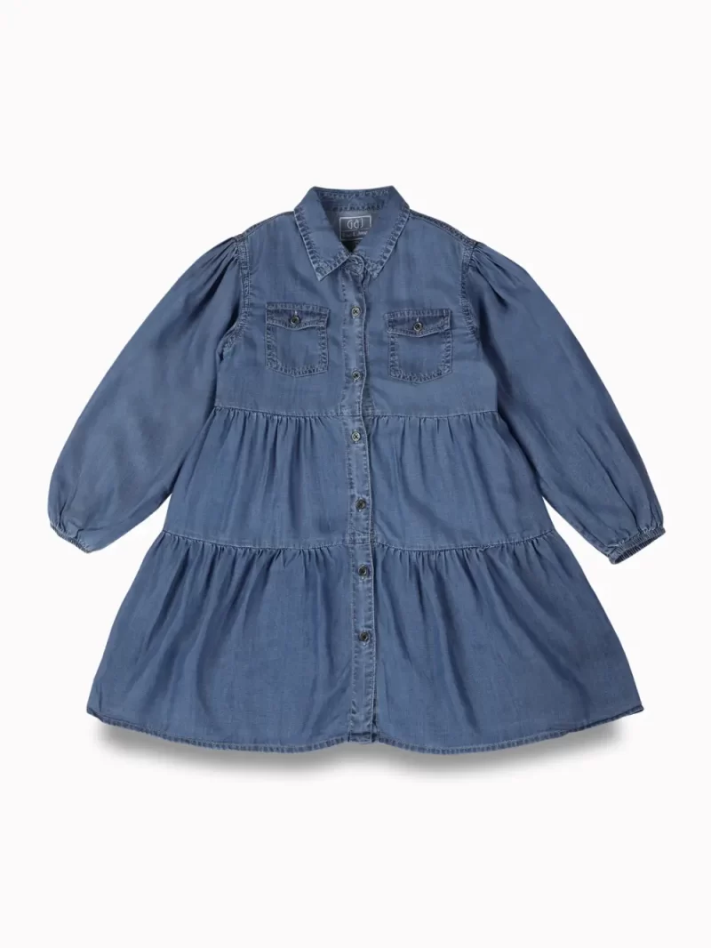 Gini And Jony Girls Blue Solid Denim Dress Full Sleeves