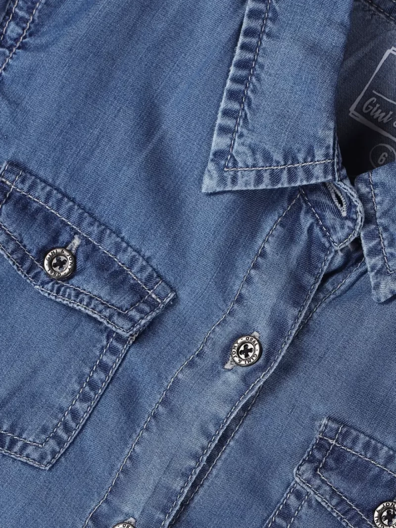 Gini And Jony Girls Blue Solid Denim Dress Full Sleeves