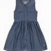 Gini And Jony Girls Blue Solid Denim Dress Sleeveless