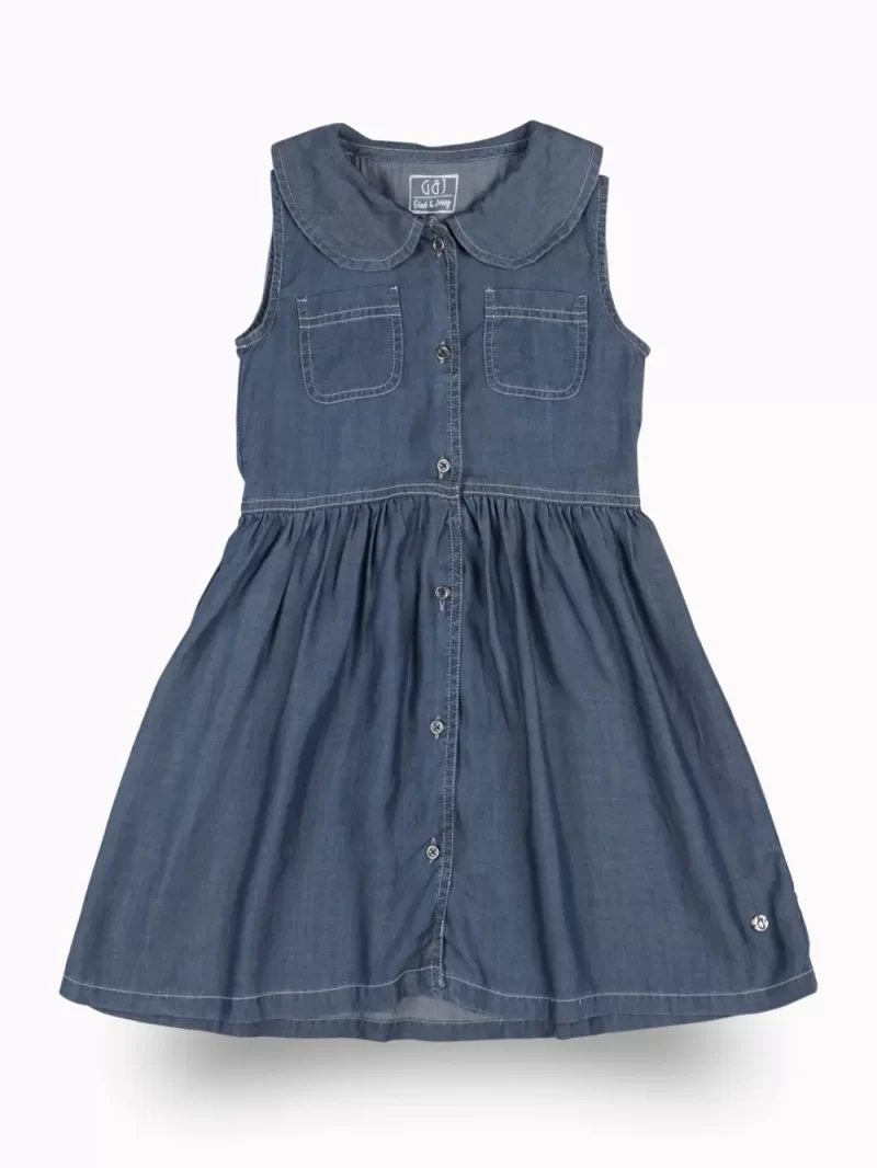 Gini And Jony Girls Blue Solid Denim Dress Sleeveless