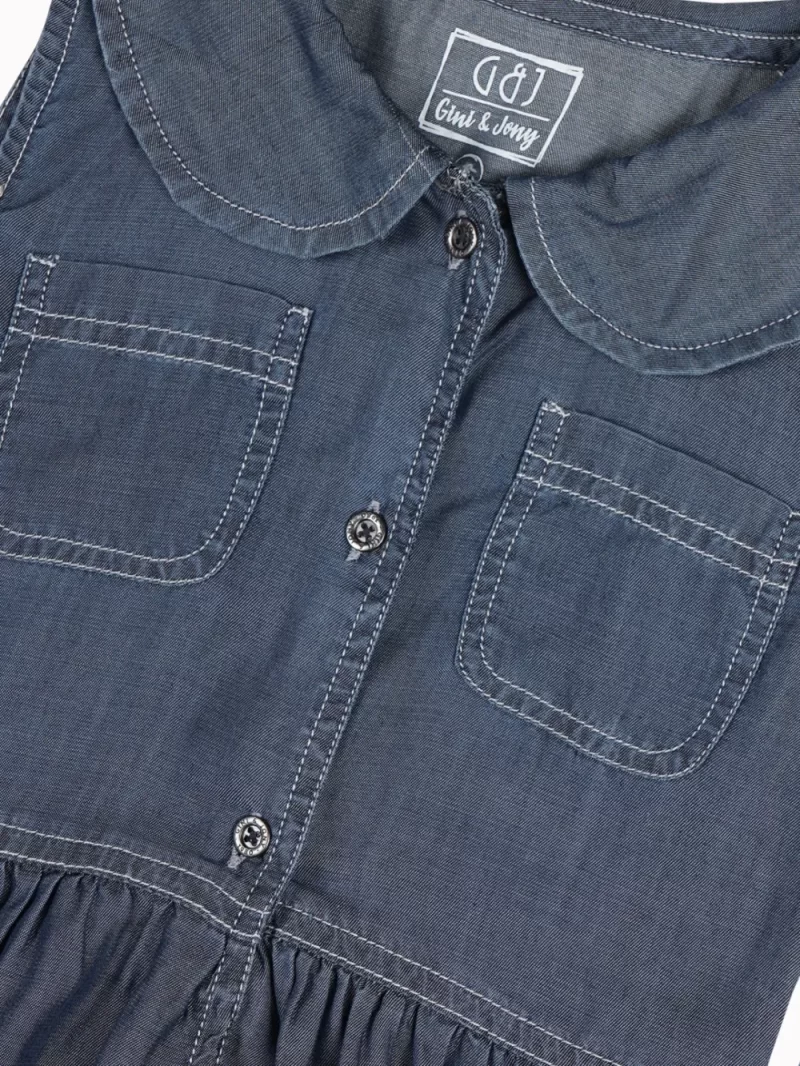 Gini And Jony Girls Blue Solid Denim Dress Sleeveless