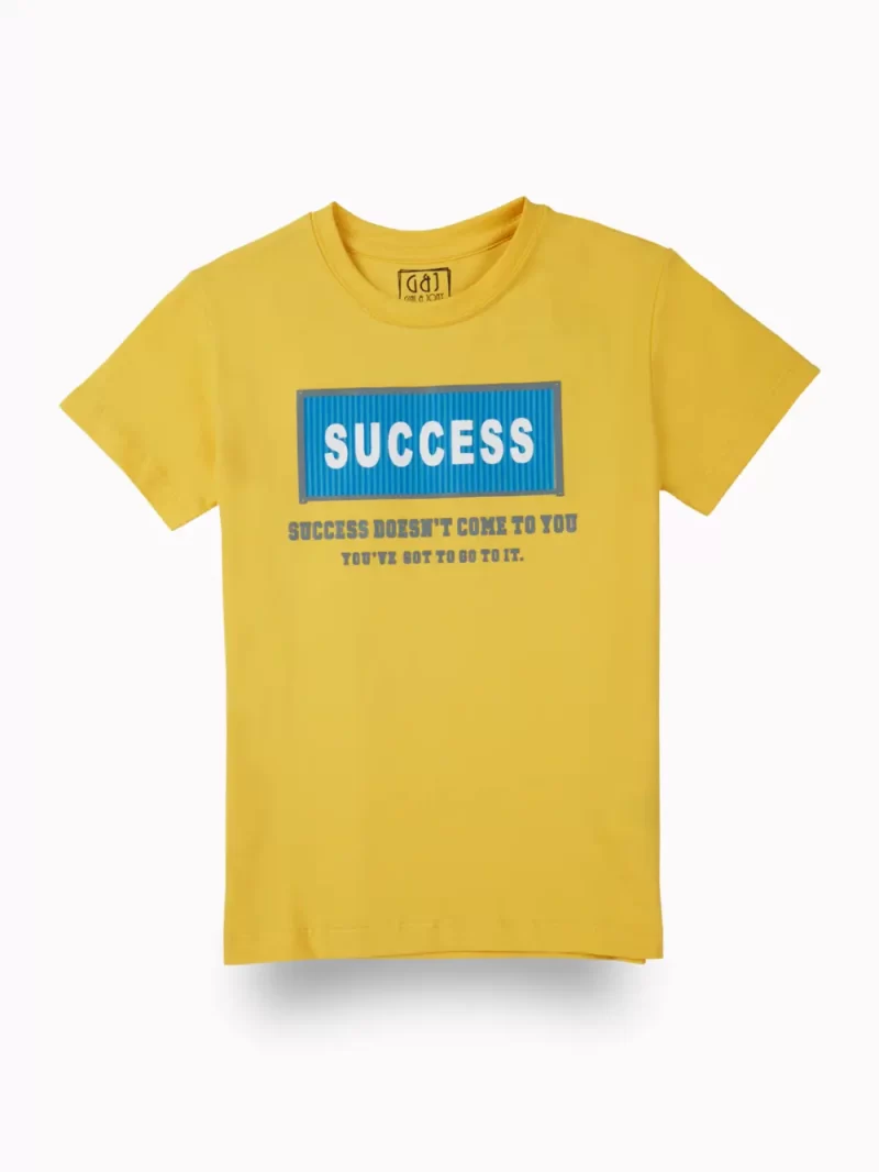 Gini And Jony Boys Yellow Typographic Print Cotton T-Shirt Half Sleeves