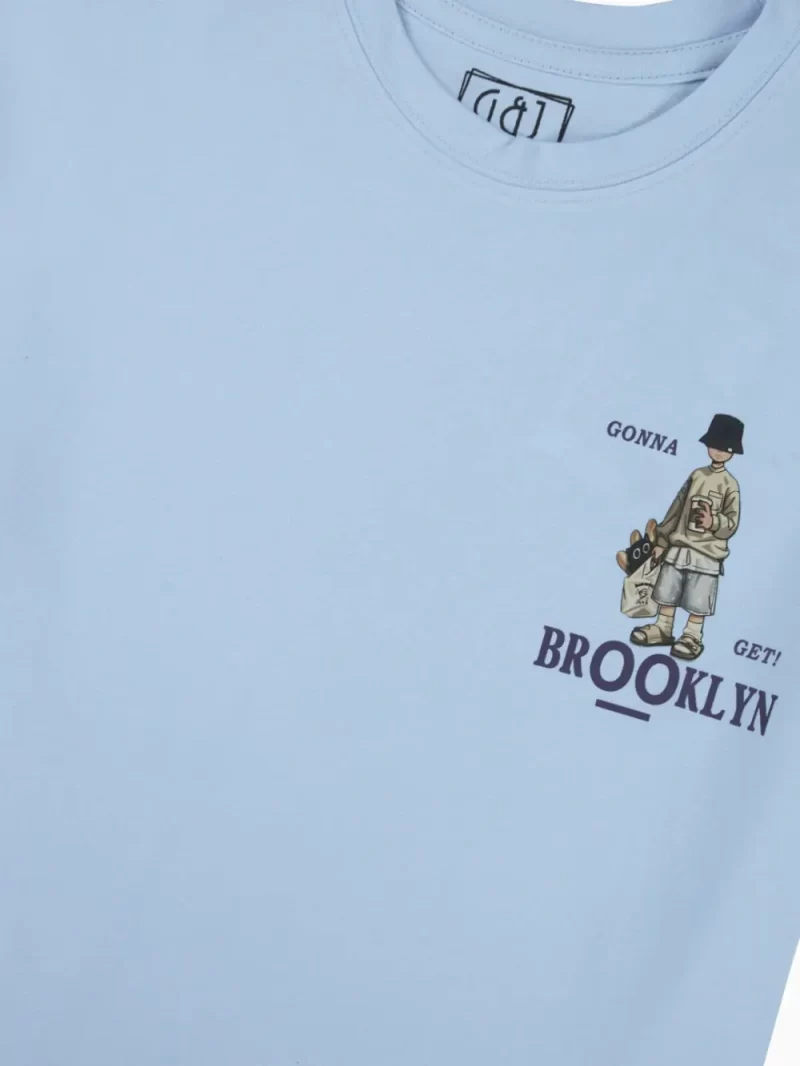 Gini And Jony Boys Light Blue Graphic Print Cotton T-Shirt Half Sleeves