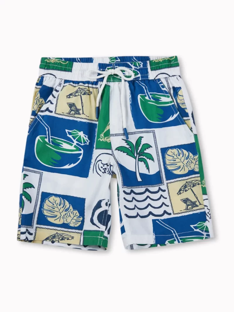 Gini And Jony Boys Off White Tropical Print Cotton Co-Ordinate Half Sleeves