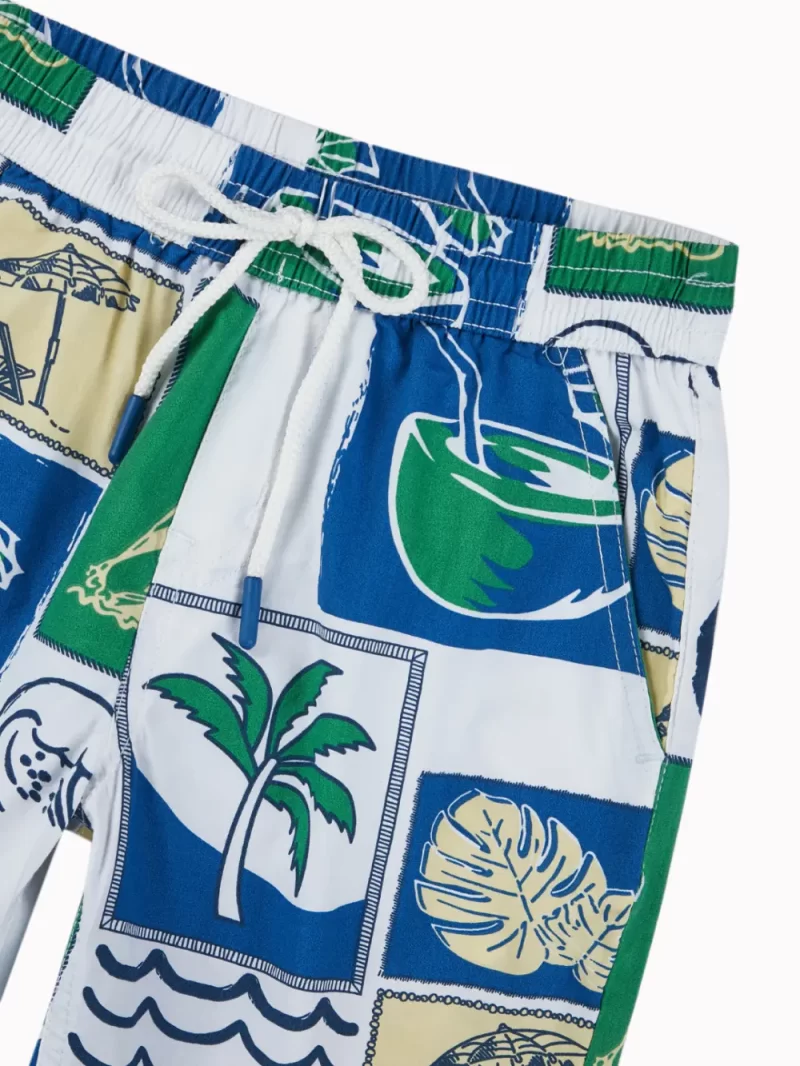 Gini And Jony Boys Off White Tropical Print Cotton Co-Ordinate Half Sleeves