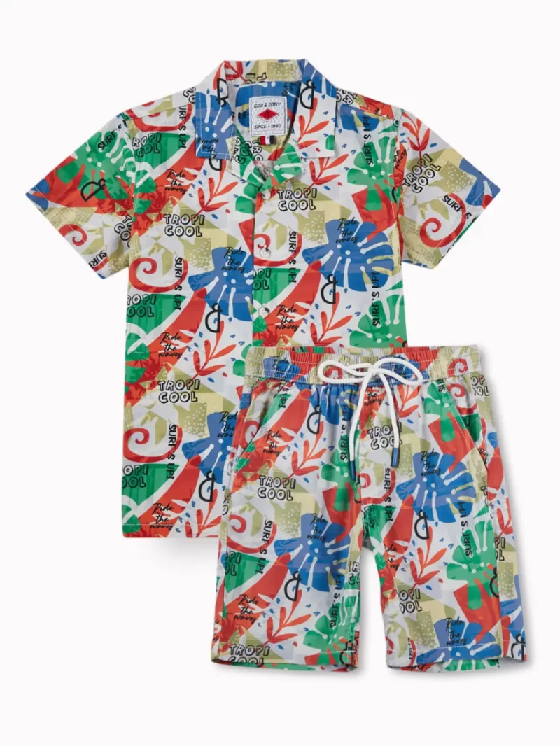 Gini And Jony Boys Multicolor Tropical Print Cotton Co-Ordinate Half Sleeves