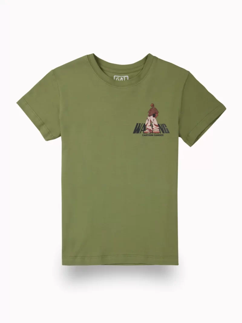 Gini And Jony Boys Olive Graphic Print Cotton T-Shirt Half Sleeves