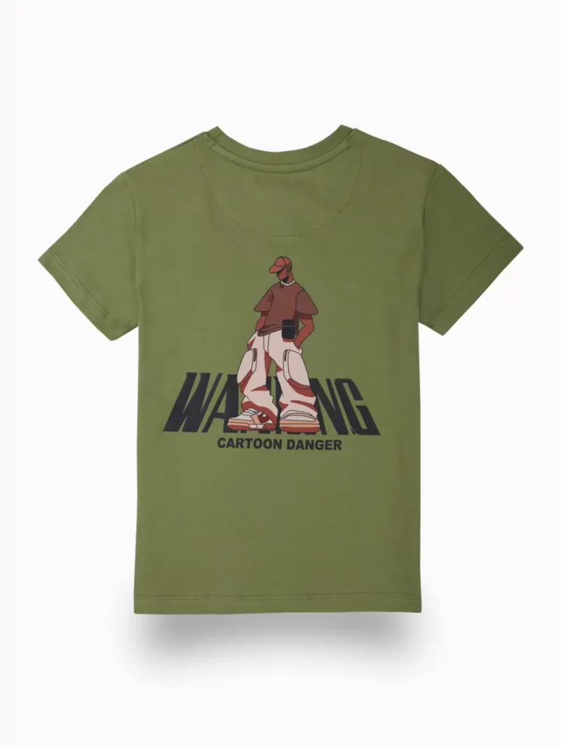 Gini And Jony Boys Olive Graphic Print Cotton T-Shirt Half Sleeves