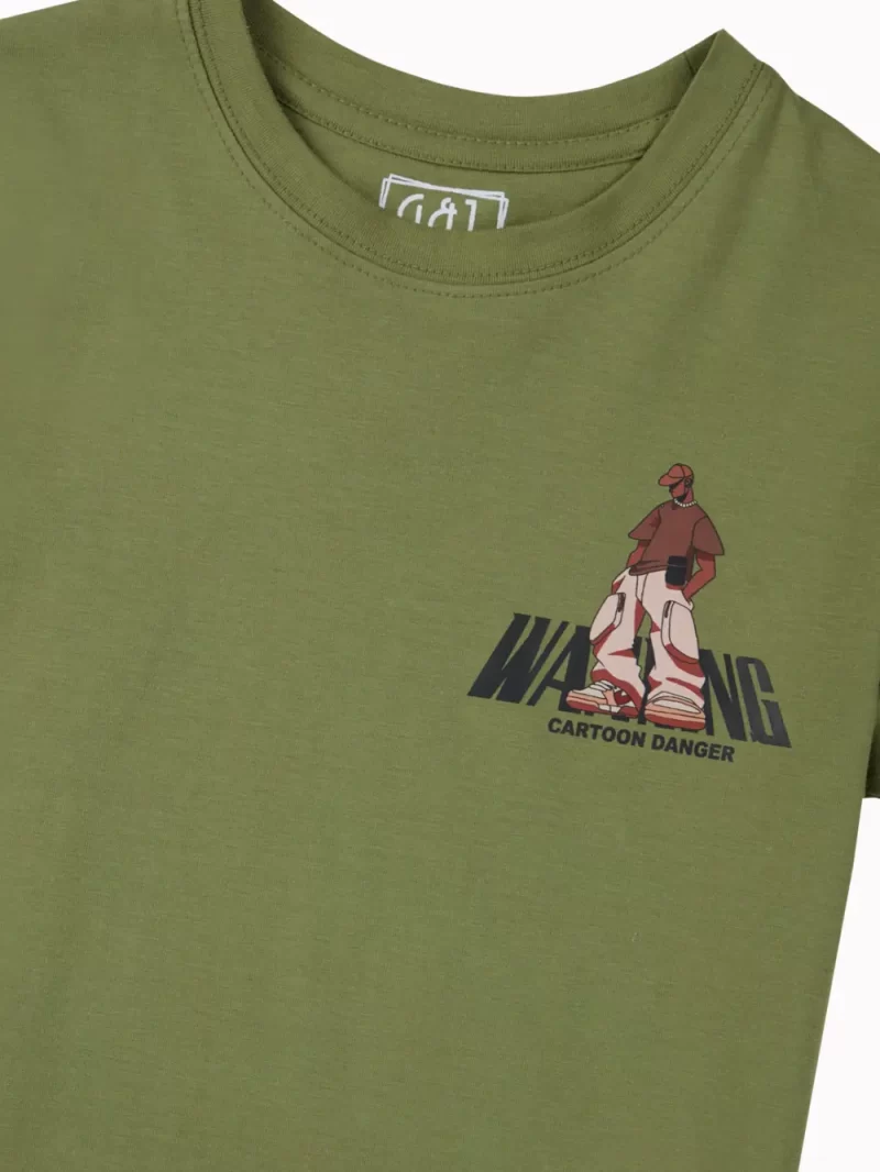 Gini And Jony Boys Olive Graphic Print Cotton T-Shirt Half Sleeves