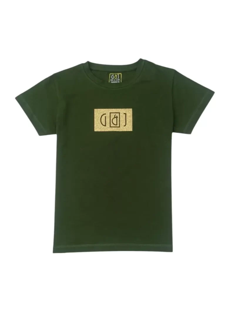 Gini And Jony Girls Green Glitter Print Cotton Knits Top Half Sleeves 9-10 Years
