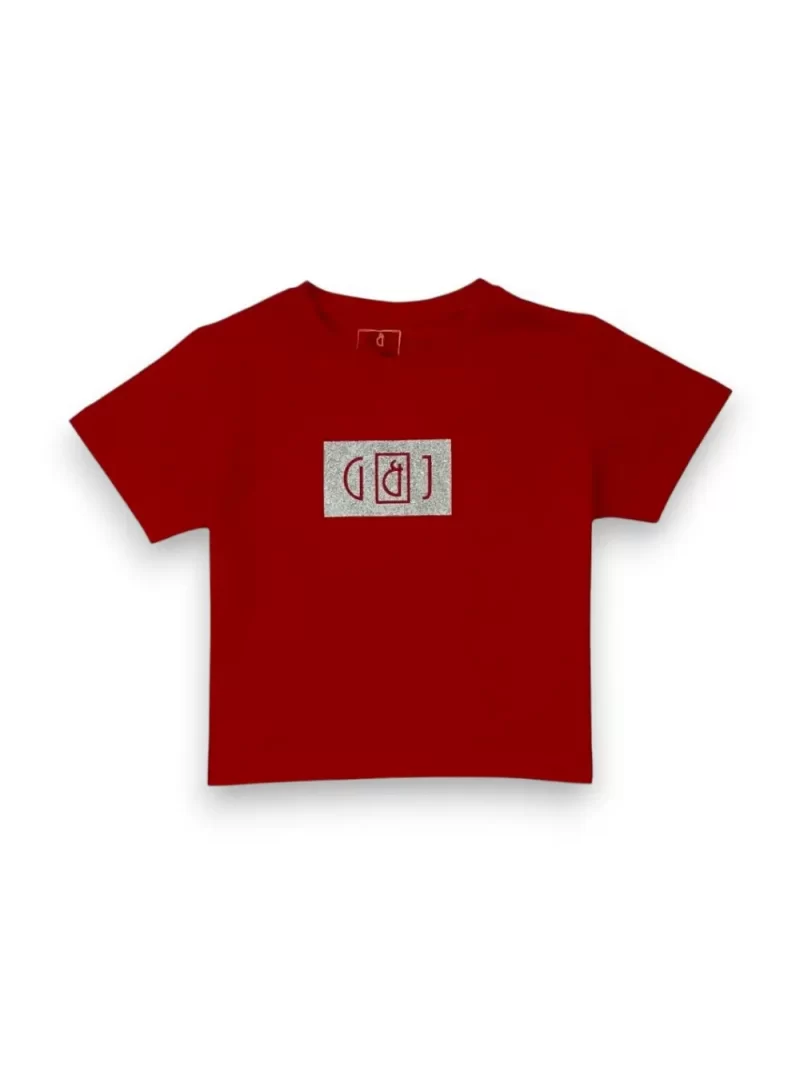 Gini And Jony Girls Red Glitter Print Cotton Knits Top Half Sleeves 9-10 Years