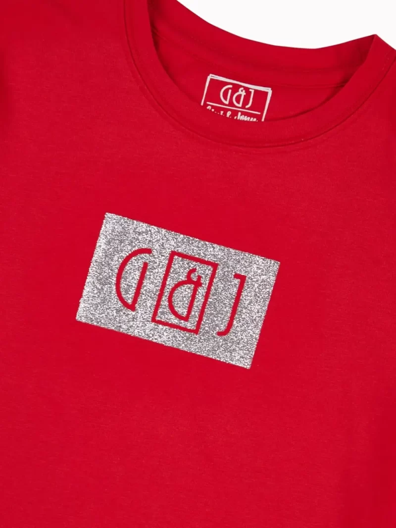 Gini And Jony Girls Red Glitter Print Cotton Knits Top Half Sleeves 9-10 Years