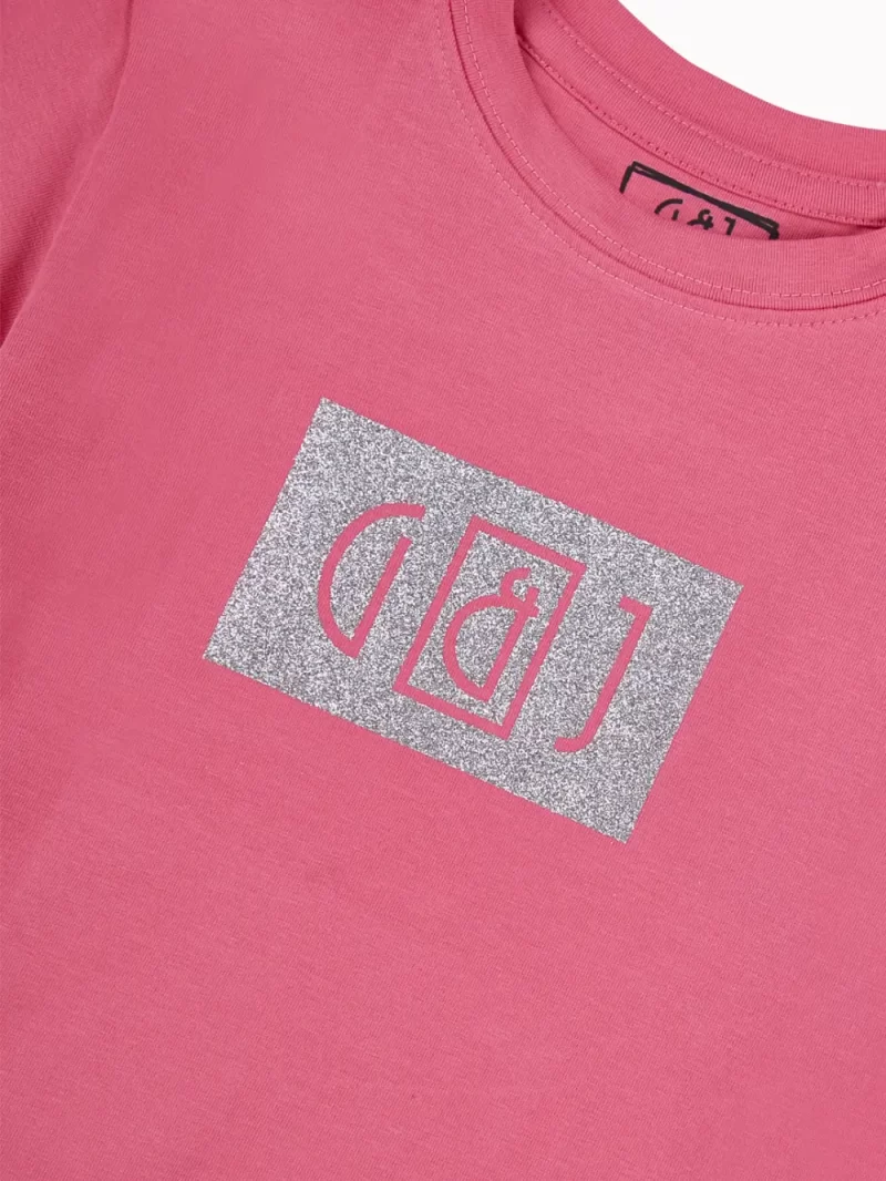 Gini And Jony Girls Dark Pink Glitter Print Cotton Knits Top Half Sleeves 9-10 Years