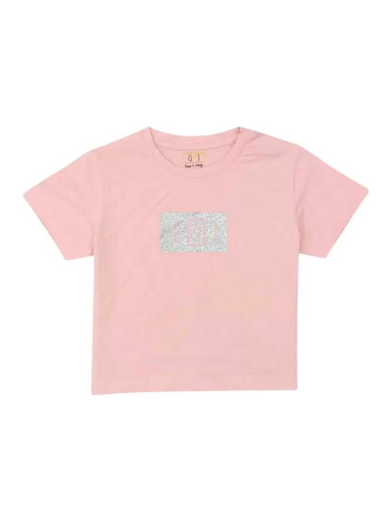Gini And Jony Girls Pink Glitter Print Cotton Knits Top Half Sleeves 9-10 Years