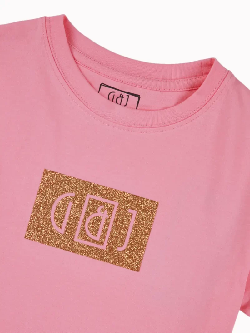 Gini And Jony Girls Pink Glitter Print Cotton Knits Top Half Sleeves 9-10 Years