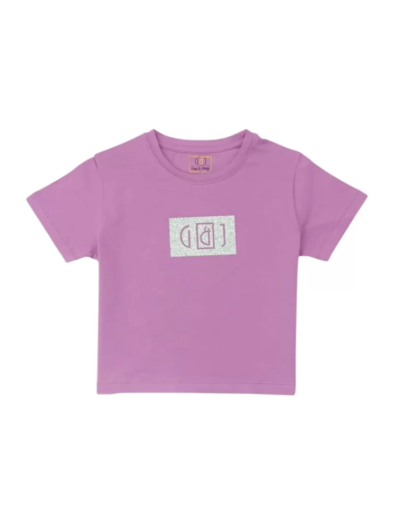 Gini And Jony Girls Lavender Glitter Print Cotton Knits Top Half Sleeves 9-10 Years