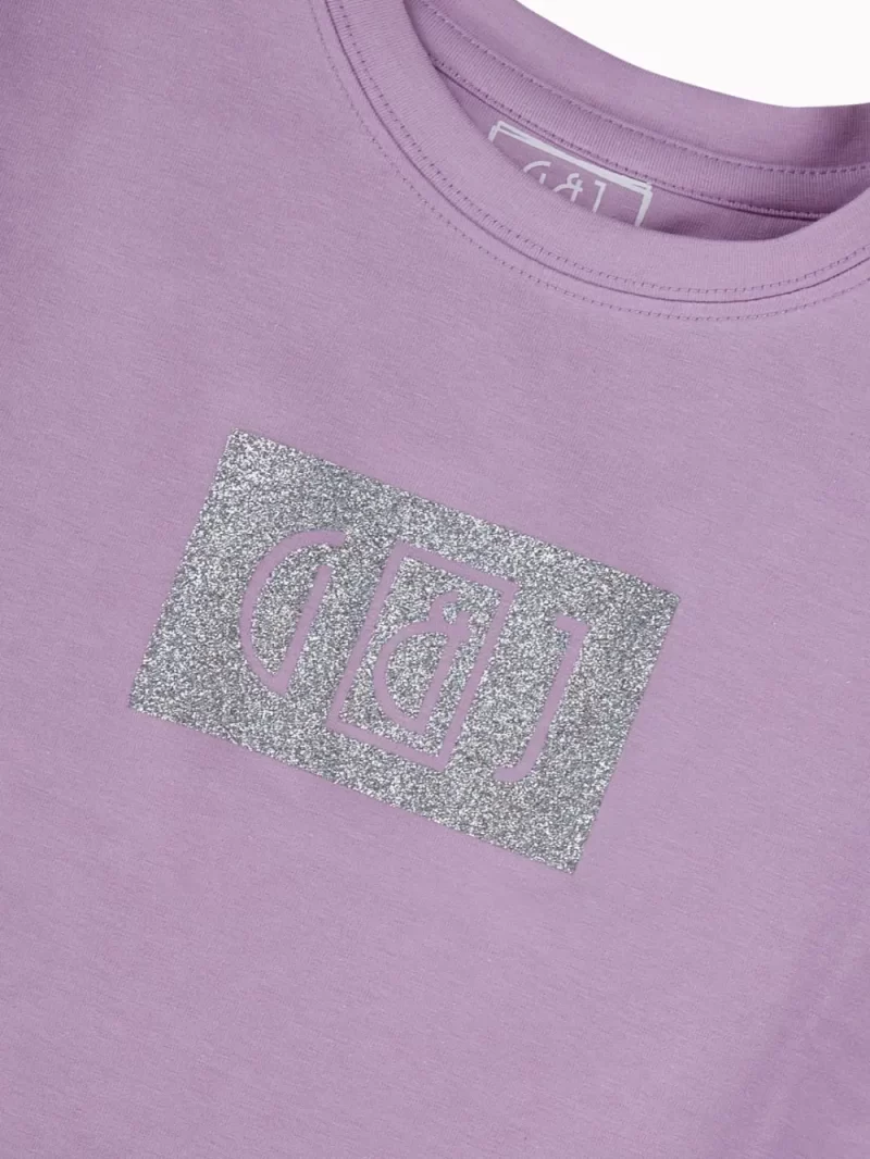 Gini And Jony Girls Lavender Glitter Print Cotton Knits Top Half Sleeves 9-10 Years