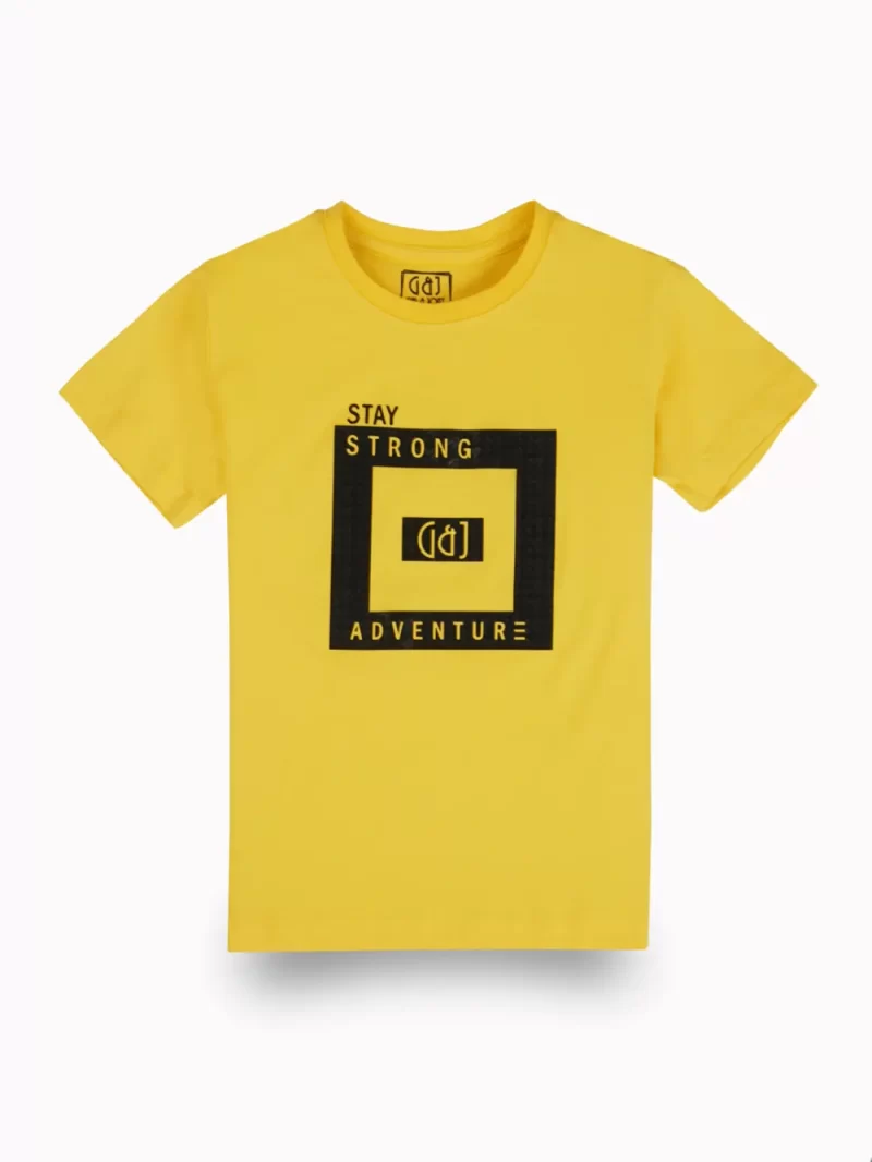 Gini And Jony Boys Yellow Typographic Print Cotton T-Shirt Half Sleeves