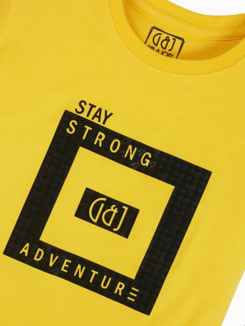 Gini And Jony Boys Yellow Typographic Print Cotton T-Shirt Half Sleeves