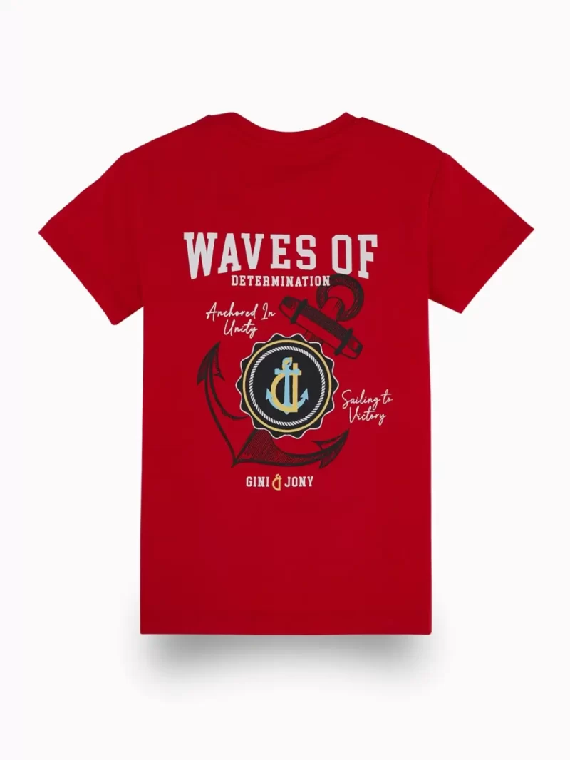 Gini And Jony Boys Red Graphic Print Cotton T-Shirt Half Sleeves
