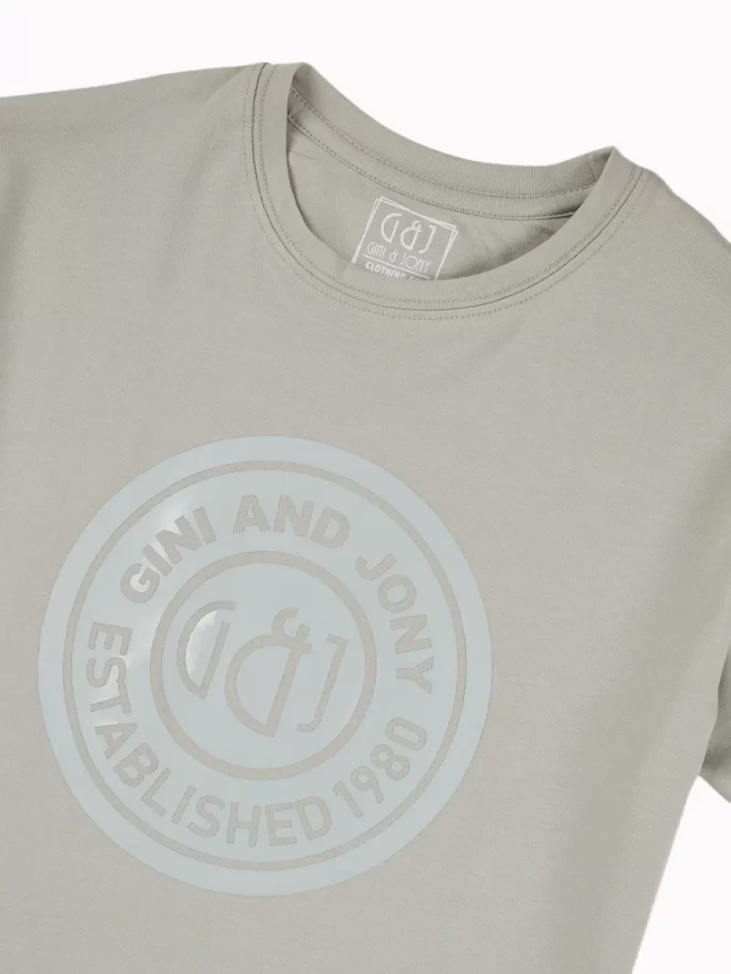 Gini And Jony Boys Grey Typographic Print Cotton T-Shirt Half Sleeves