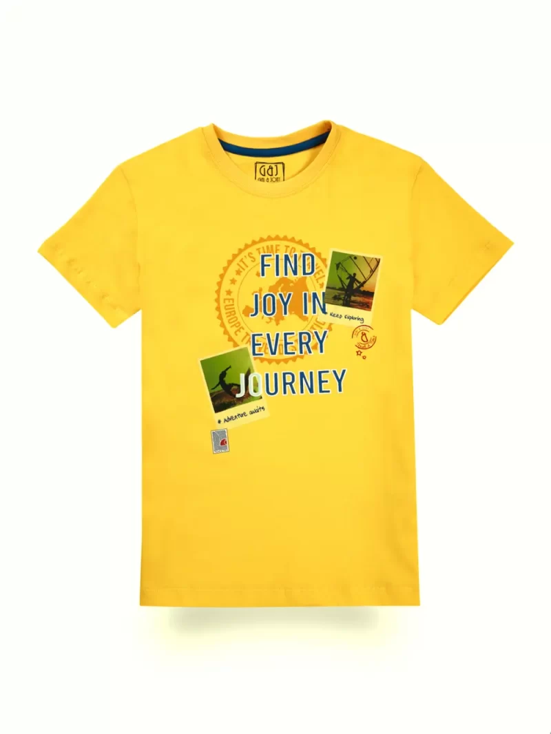Gini And Jony Boys Yellow Graphic Print Cotton T-Shirt Half Sleeves