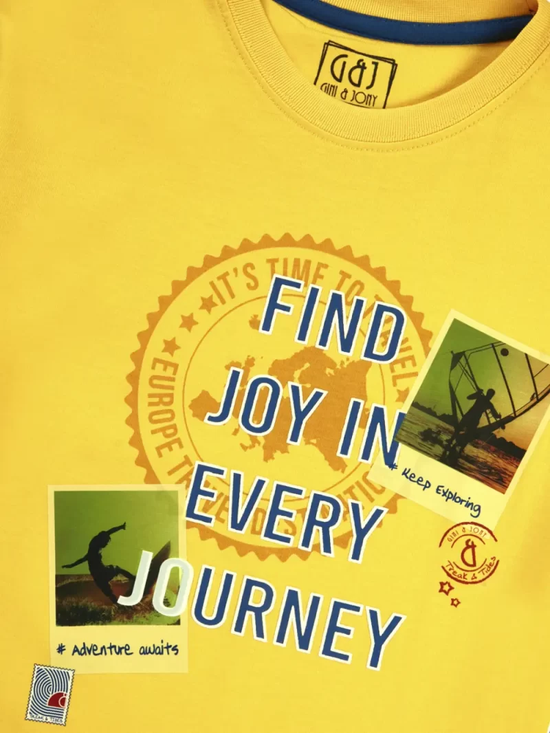 Gini And Jony Boys Yellow Graphic Print Cotton T-Shirt Half Sleeves