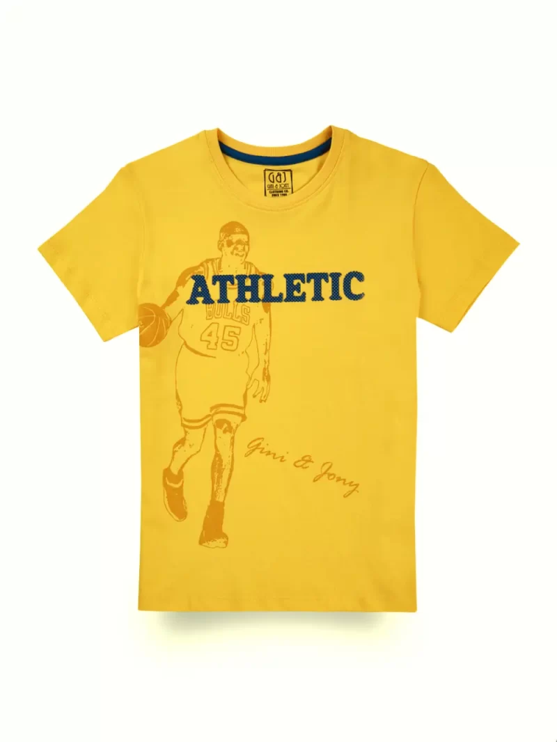 Gini And Jony Boys Yellow Graphic Print Cotton T-Shirt Half Sleeves
