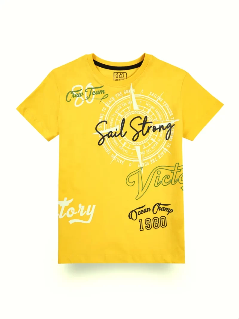 Gini And Jony Boys Yellow Graphic Print Cotton T-Shirt Half Sleeves
